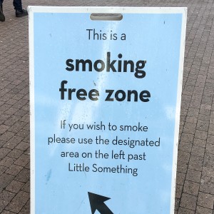 Smoking-free zone sign at Butlin's Skegness