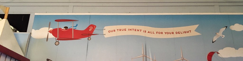 'Our true intent is all for your delight' – mural at Butlin's Skegness
